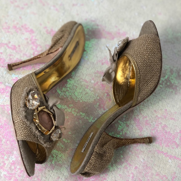 Miu Miu sackcloth Jeweled Mules - Picture 2 of 7